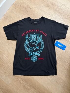 Obey Black Short-Sleeve Tee with Turquoise and Red Graphic